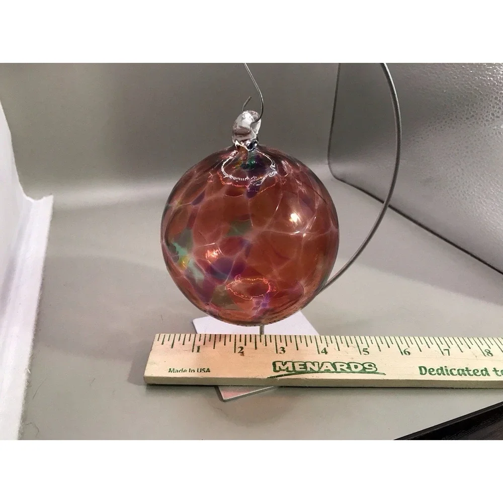Hand Blown Glass Ornament‎ Reds Oranges Blues Stand Included